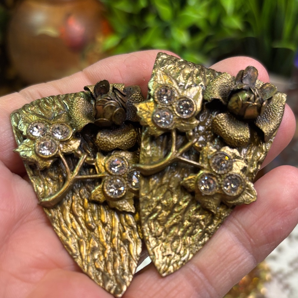 Vintage floral brass dress clips